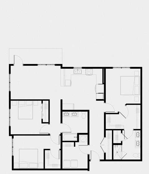 Floor plan for 3 beds, 2 baths, 1538 sqft
